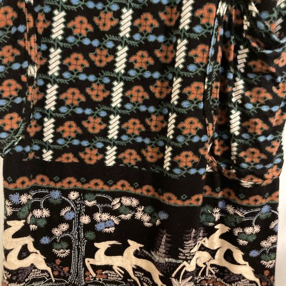 Manoush Tie-Waist Bohemian Vintage Cottagecore Whimsigoth Boho Deer Print Dress - Picture 10 of 11